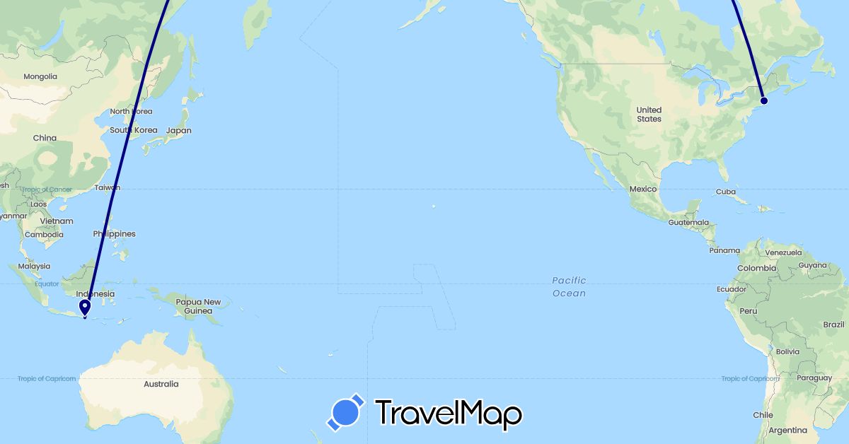 TravelMap itinerary: driving in Indonesia, South Korea, United States (Asia, North America)